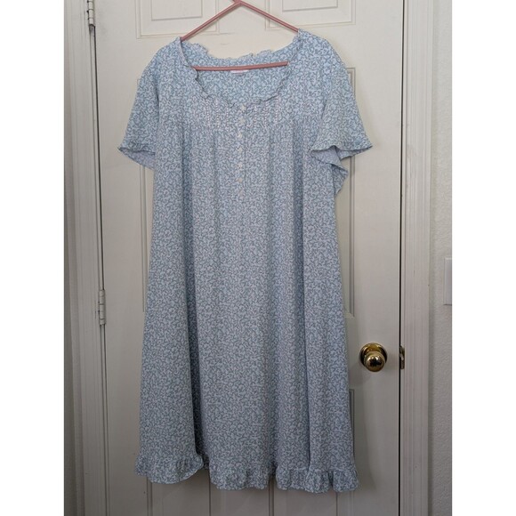 Secret Treasures Nightgown Womens 4X 26-28 Blue Green Floral S/S Knit Ruffle - Picture 1 of 9